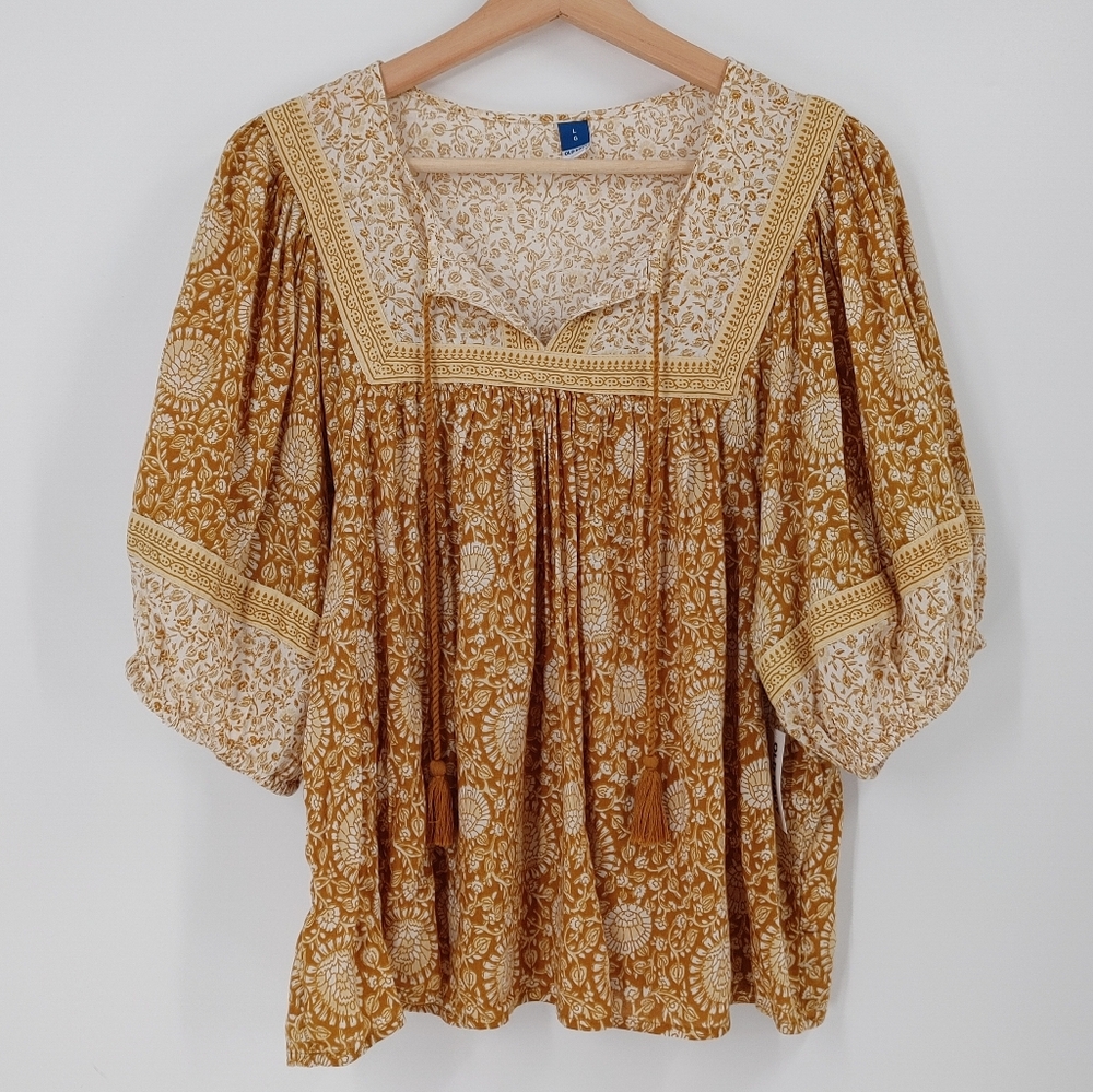 Bohemian Floral Print Top - Brown